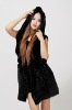 woman knitted mink fur vest with hood