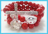 E662 Red Howlite Evil Eye Stretch Beaded Bracelet Sideways Cross and Buddha